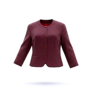 Pendleton Vintage Wool Houndstooth Blazer Jacket Red Navy Blue Size 8‎ USA Made